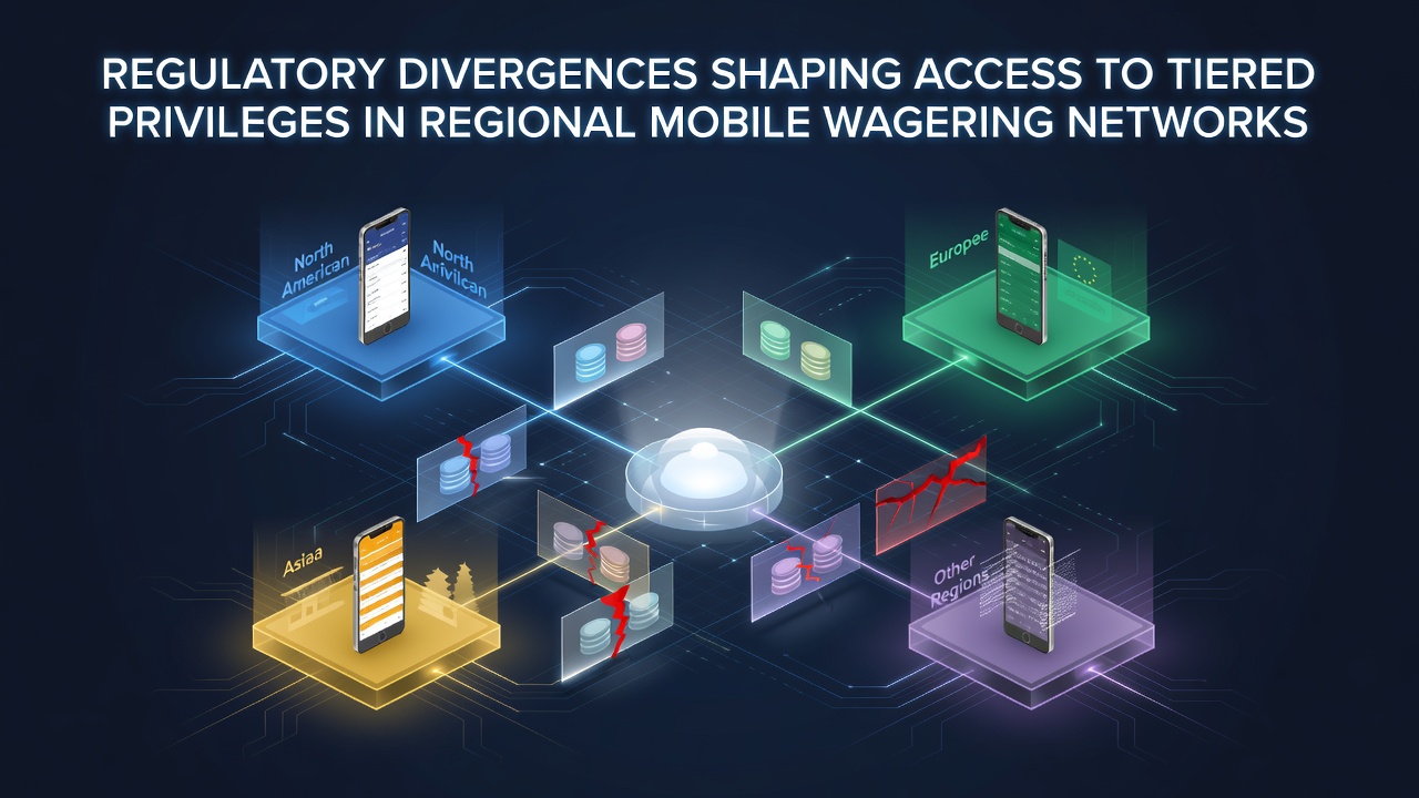 Mobile wagering app interface showing tiered VIP levels and regional regulatory icons